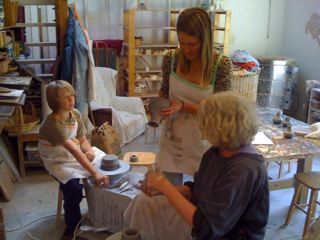 Judy, Sophia, and Gabriel in the studio